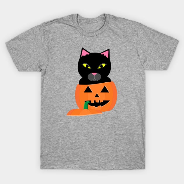 Black cat in jack-o'-lantern T-Shirt by skauff